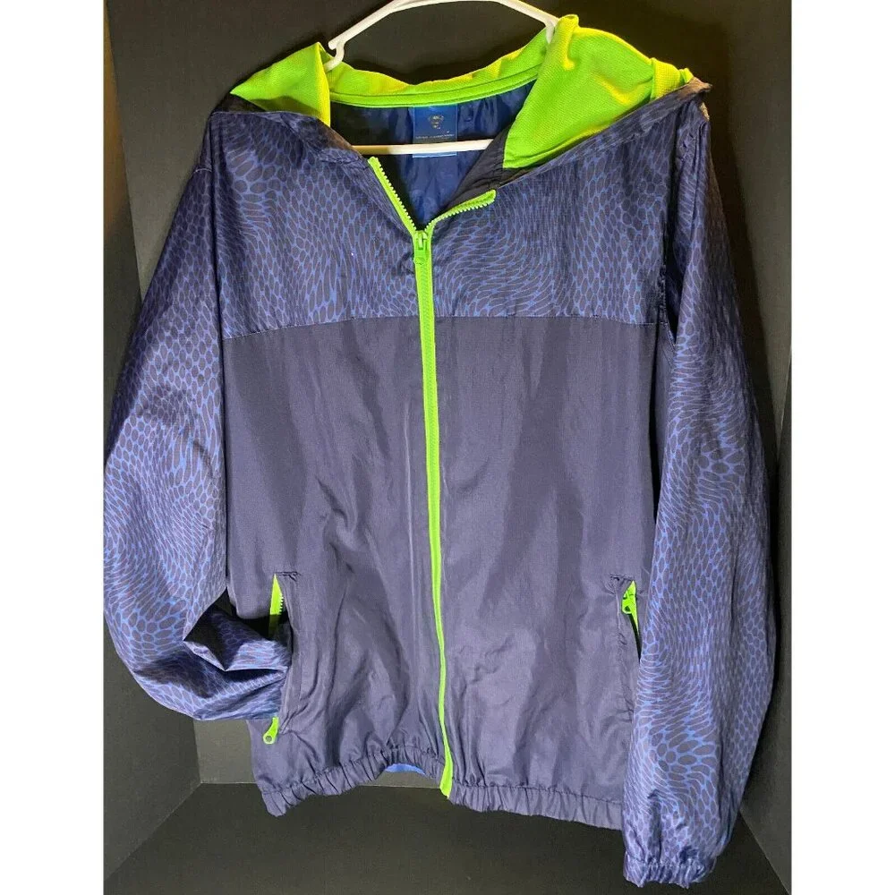 Superman Jacket Blue Green Mens M Bioworld DC Comics Six Flags Windbreaker